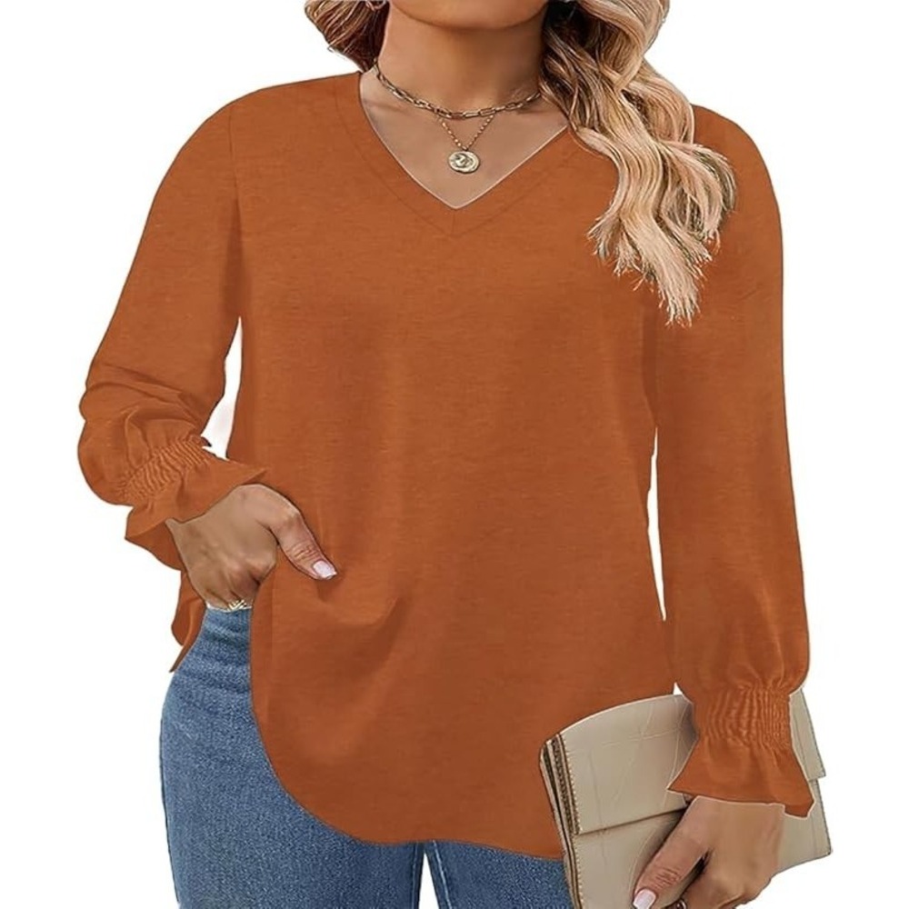 ShinyU Womens XXL Top Ruffle Sleeve Shirts Basic V Neck Long Tunic NWT